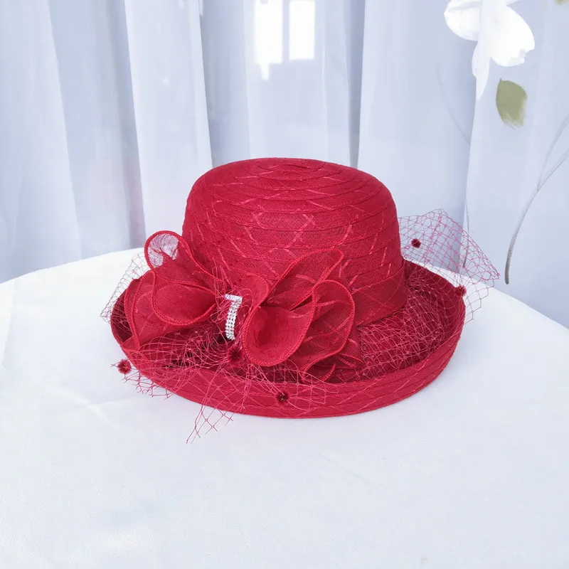 Lady Organza Fedoras Hat Elegant Wide Brim Organza Hat Women British Style Flower Decoration Kentucky Derby Hat