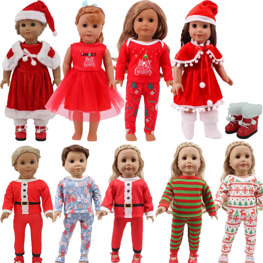 18인치 인형, 리본 인형 옷, 다양한 크리스마스 옷, 신발 세트, 어린이 크리스마스 선물에 적합