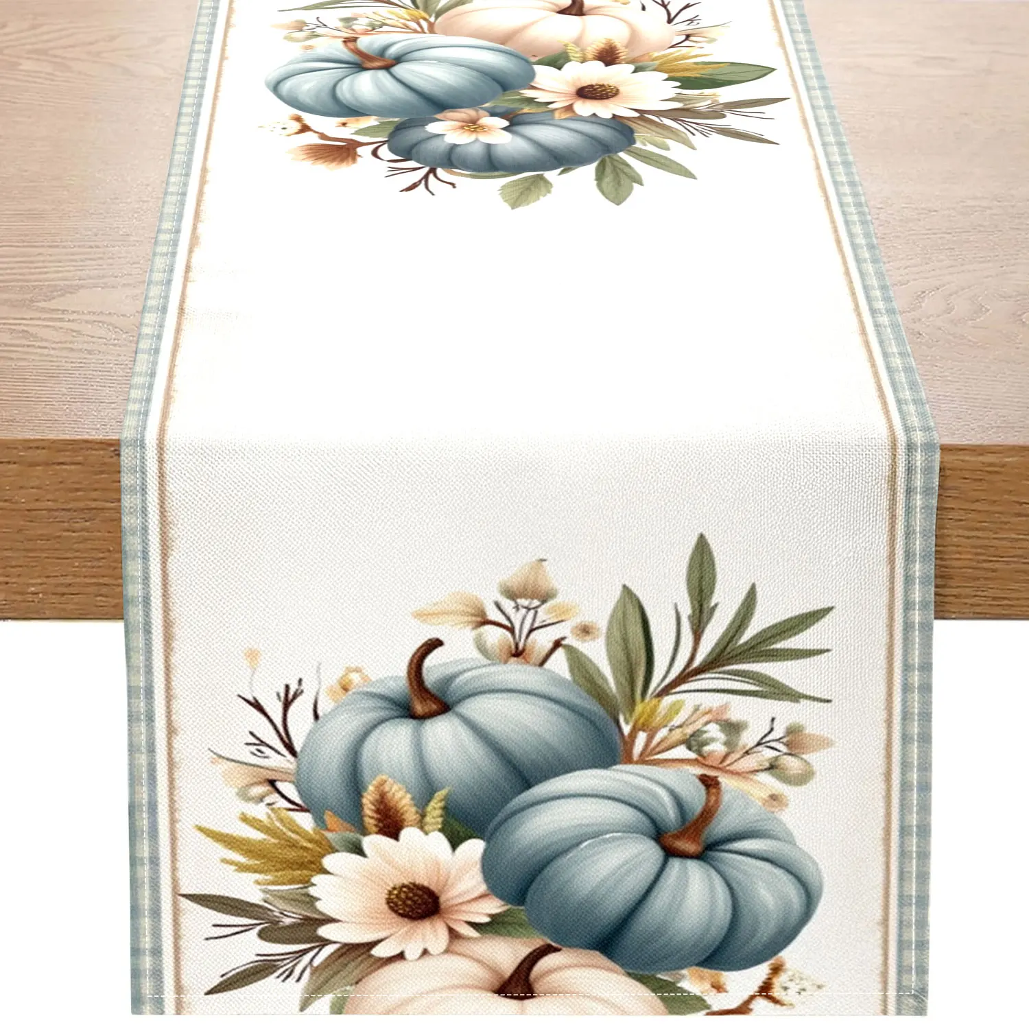 

1 Piece of Autumn Fresh Plaid Pumpkin Table Runner, Decorated with Colorful Pumpkins, Flowers, and Leaves, Suitable for Autumn and Thanksgiving Decorations