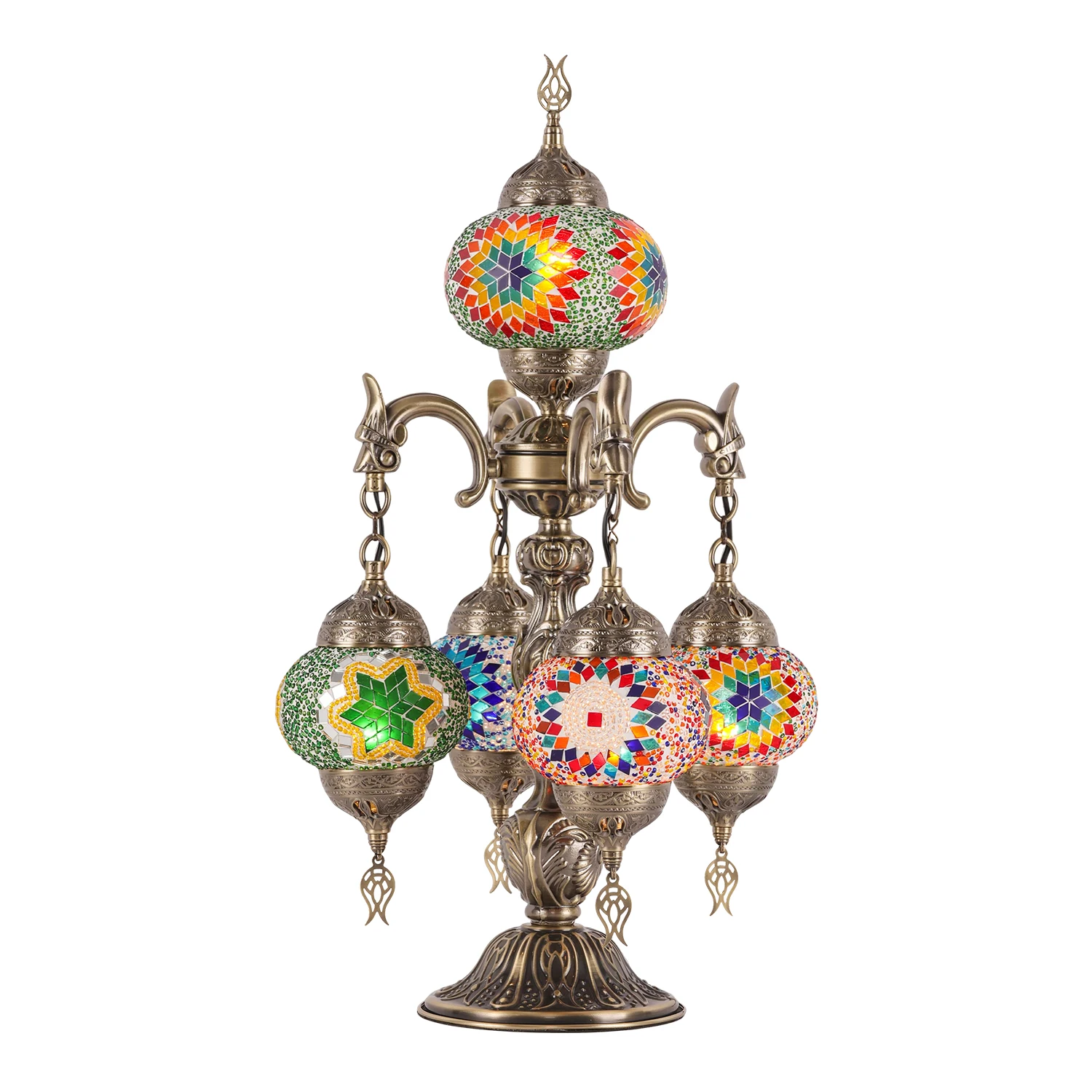 

Handmade Middle Ancient Turkish Glass Table Lamp Iron Body for Living Room Restaurant Hotel Homestay Bar Cafe Folk Tavern