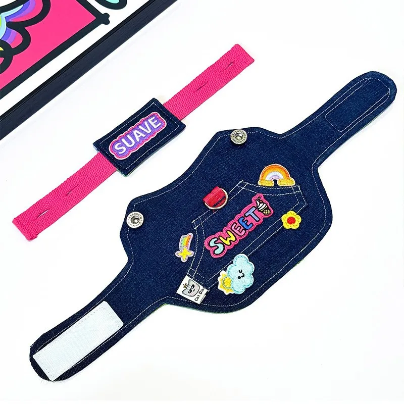 Cute Denim Dog Harness and Leash Set, Fashion Jean Style Pet Vest Harness for Small Dogs, Walking Outdoor Accessories