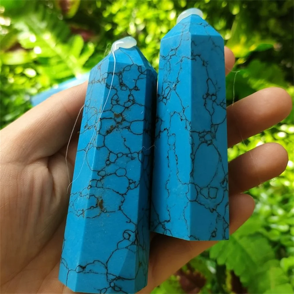 Blue Turquoise Crystal Stone Point Tower Healing Energy Synthetic Wand  Home Decoration Gift