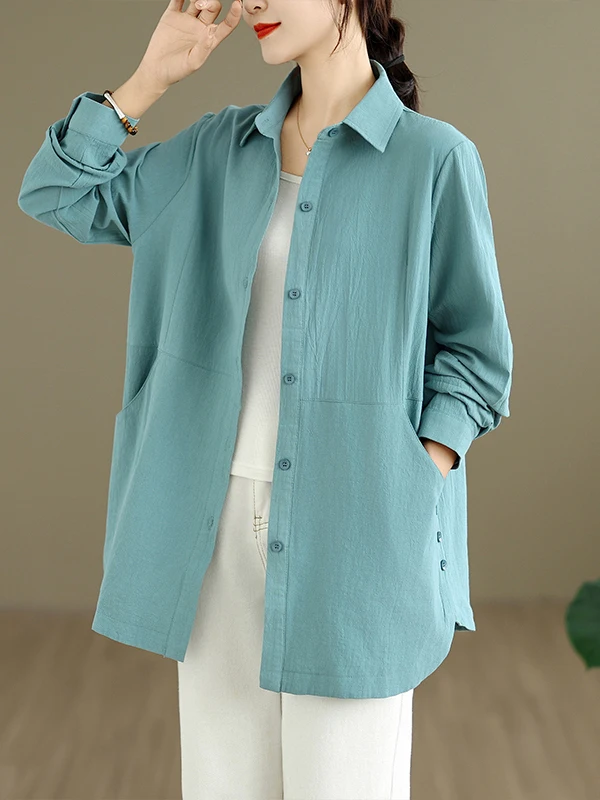 

Artistic Cotton Linen Long Sleeve Color Shirt Mid-Length Open Cardigan Women's Premium Fashion Home Wear Spring 2026
