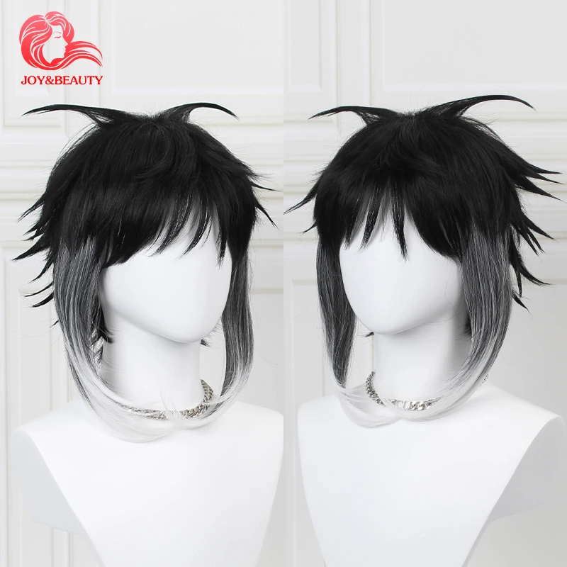 

JOY&BEAUTY Bungo Bungou Stray Dogs Ryunosuke Akutagawa Short Black With White Wig Heat Resistant Hair Cosplay Costume Wigs