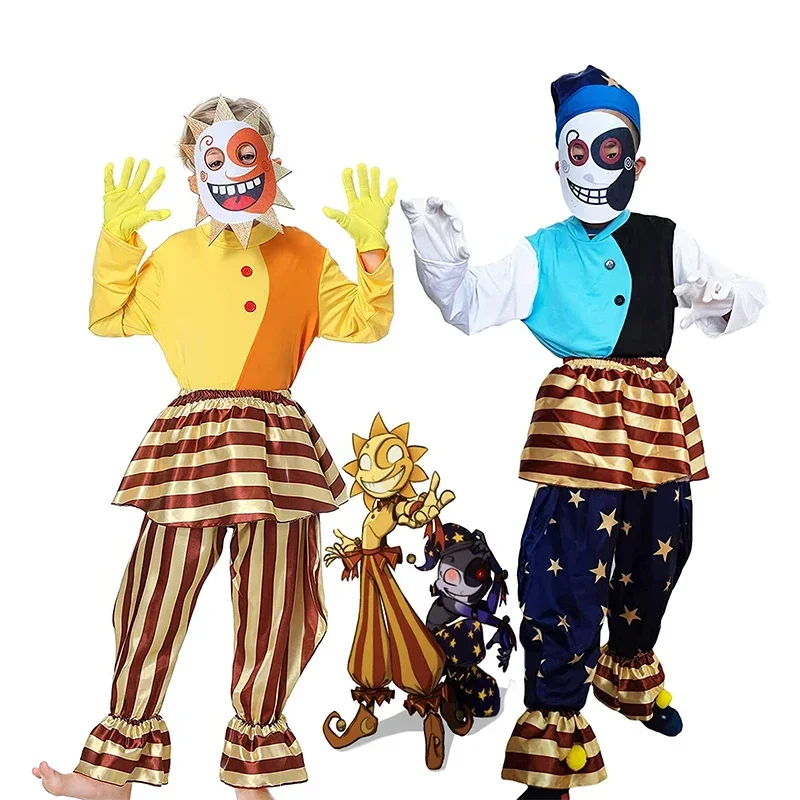 Coslan FNAF Sundrop Moondrop Costume Kids Sundrop Moondrop Costume Sun Moon Clown Cosplay Outfit Halloween Costume Child
