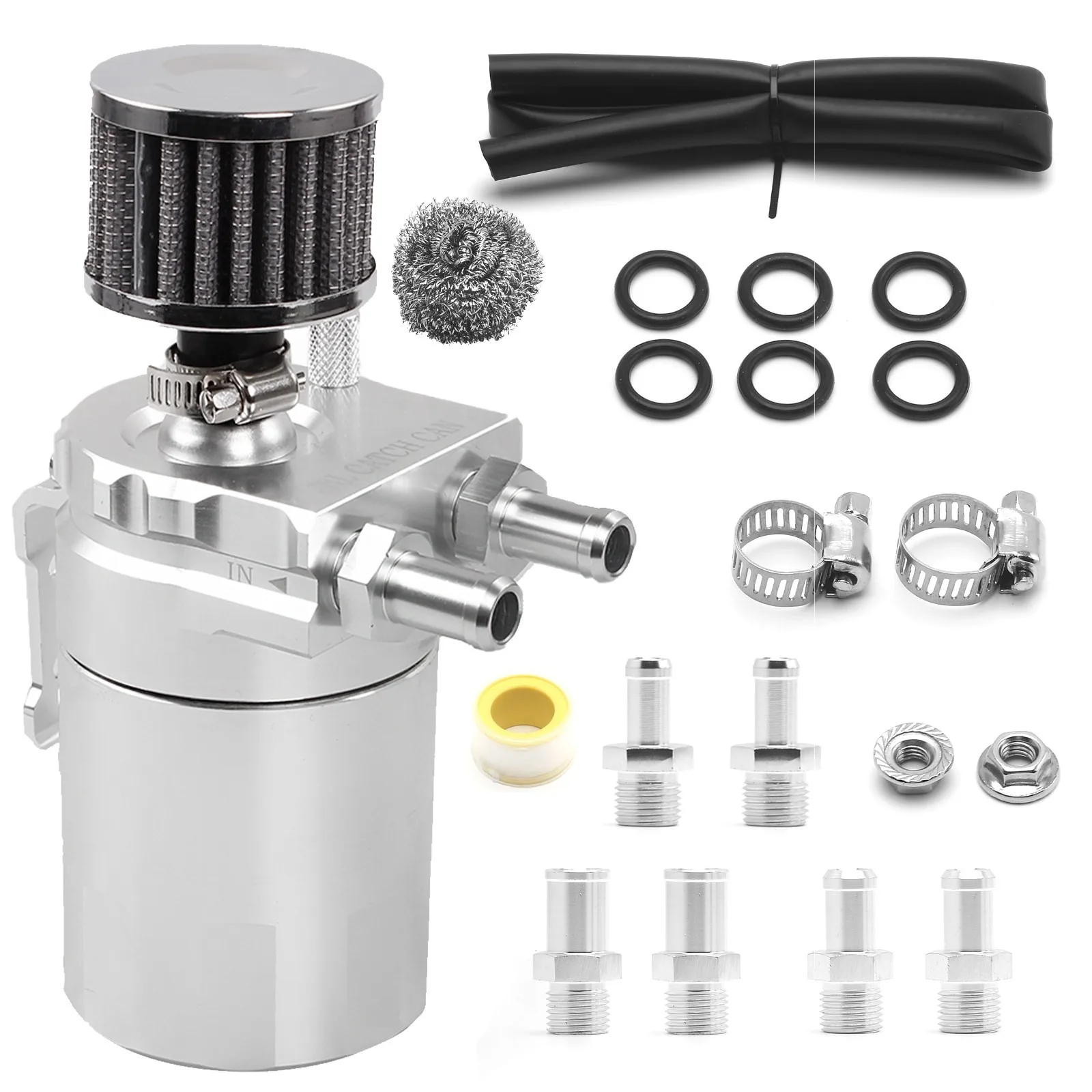 Universal Aluminum Oil Catch Can Kit Reservoir Baffled Tank with Breather Filter OCC009 Aluminum Oil Catch Can Kit 400ML