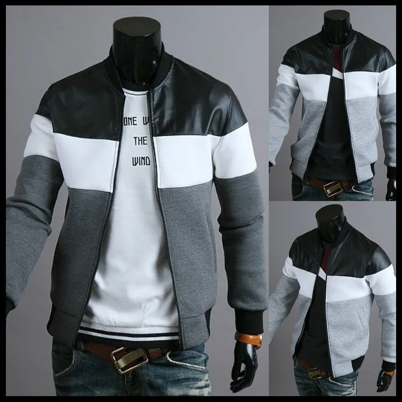 

Jas Autumn New Clothes Men Bomber Jackets Outwear Mens Stand Collar Leather Patchwork Jacket Coat Streetwear Zip Up Veste Homme