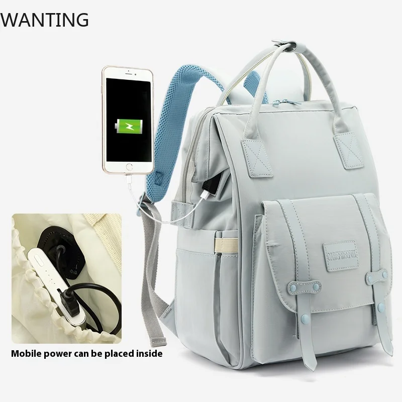 ベビーおむつバッグ マミーバッグ リュックサック 防水収納 ハンドバッグ アウトドア 旅行 ママ マタニティバッグ 赤ちゃん用品 2層 グレー