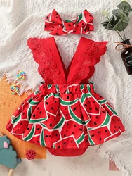 Newborn Baby Girl Summer Sleeveless Watermelon  V Neck European and American style Princesses Dress