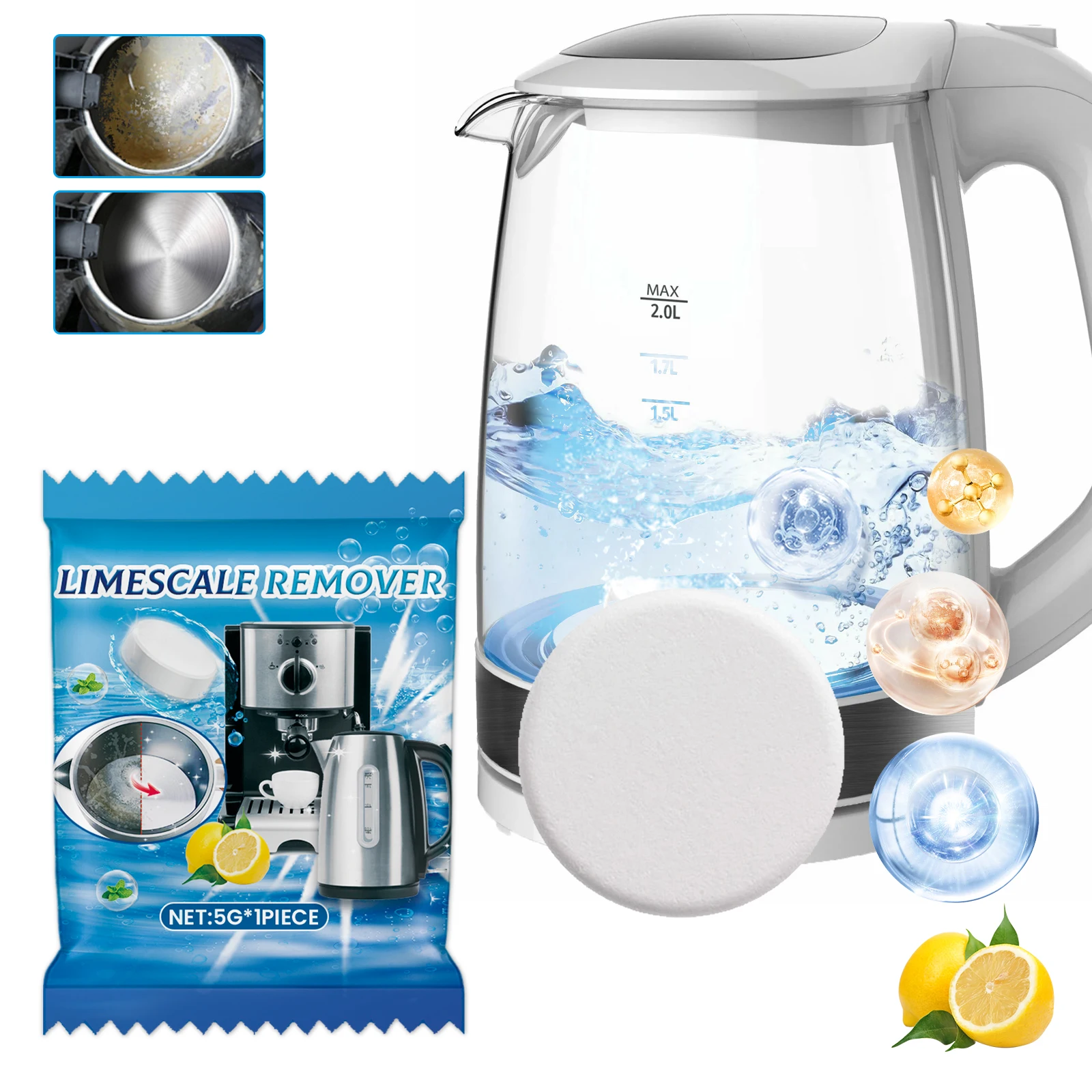 Limescale Cleaning Effervescent Tablet - Powerful Descaler for Kettles, Coffee Machines & Stubborn Mineral Buildup