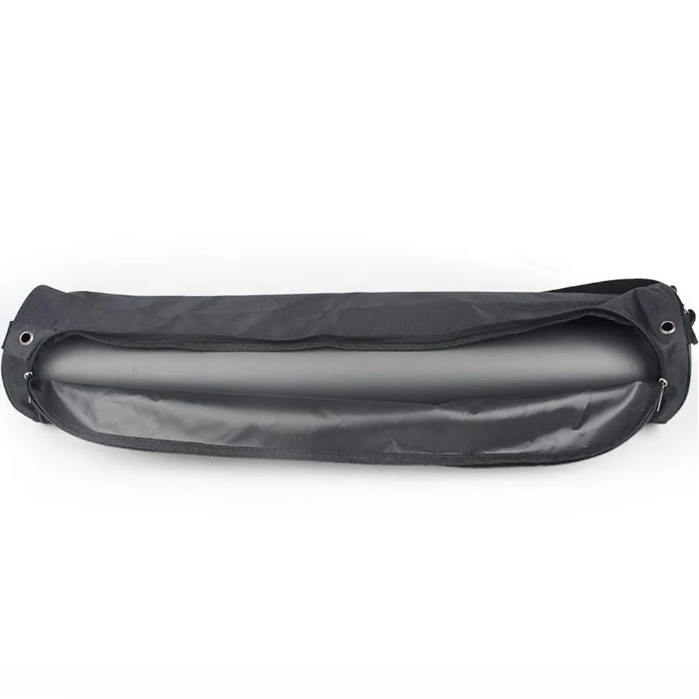 Yoga Mat Carry Bag Waterproof Oxford Cloth Long Round Design Adjustable Strap Gym Fitness Knapsack Side Opening Black