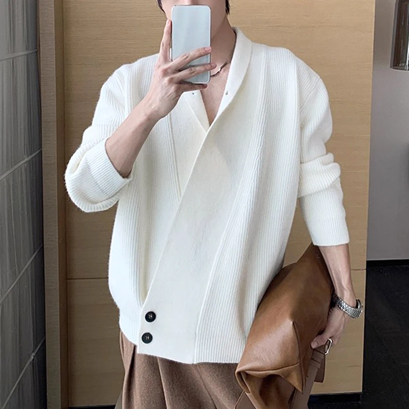 INCERUN Men Cardigan Patchwork Lapel Long Sleeve Knitted Casual Sweaters Men Streetwear 2025 Spring Autumn Fashion Sweater Coats