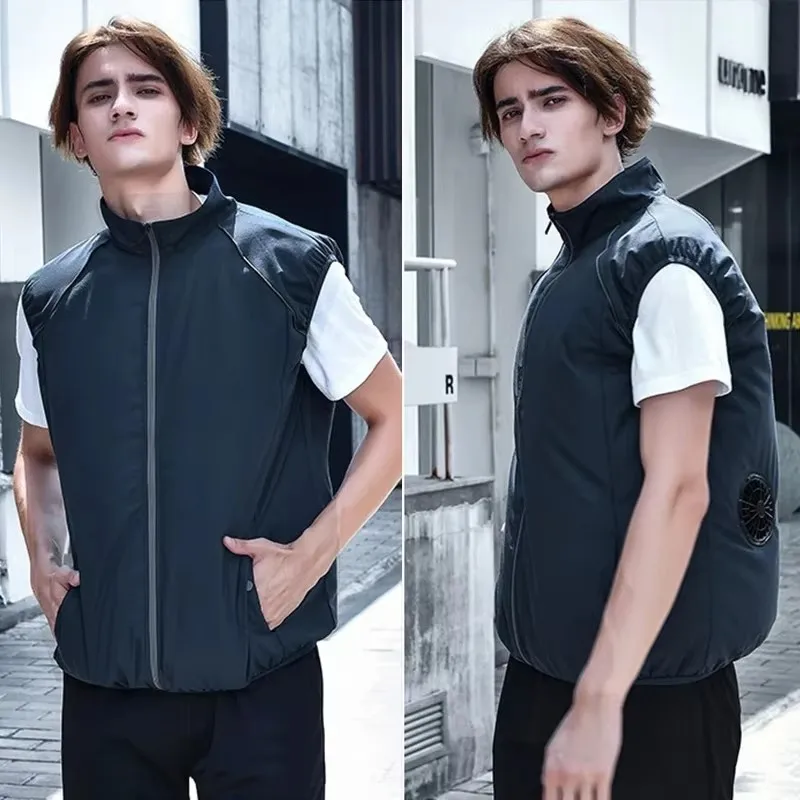 Men Summer Air Conditioning Clothing Fan Cooling Vest New USB Charging Cooling Sport Man Outdoor Solid Color Coat Plus Size