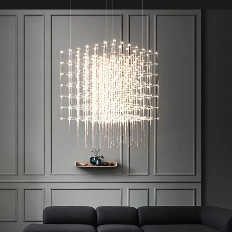 Morden Led Pendant Lamp Stainless Steel For Chrome Square Hall Foyer Restaurant Hanging Light Fixtures Cord Adjustable