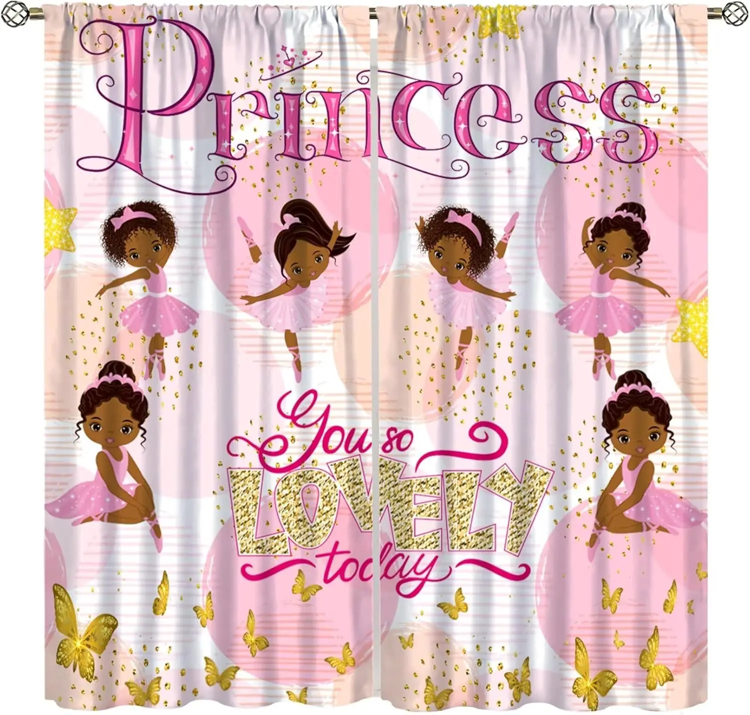 African American Kids Curtains,Ballerinas Ballet Princess Dancer Black Girl Window Treatments for Bedroom,Cute Girl Ballerina