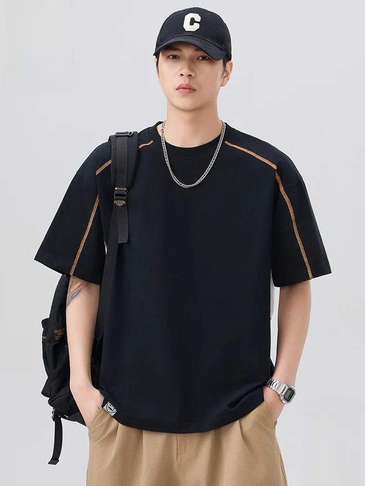 

Мужская летняя футболка свободного кроя в полоску, тонкая, с коротким рукавом, повседневная, дышащая, с круглым вырезом, из смесового хлопка и полиэстера