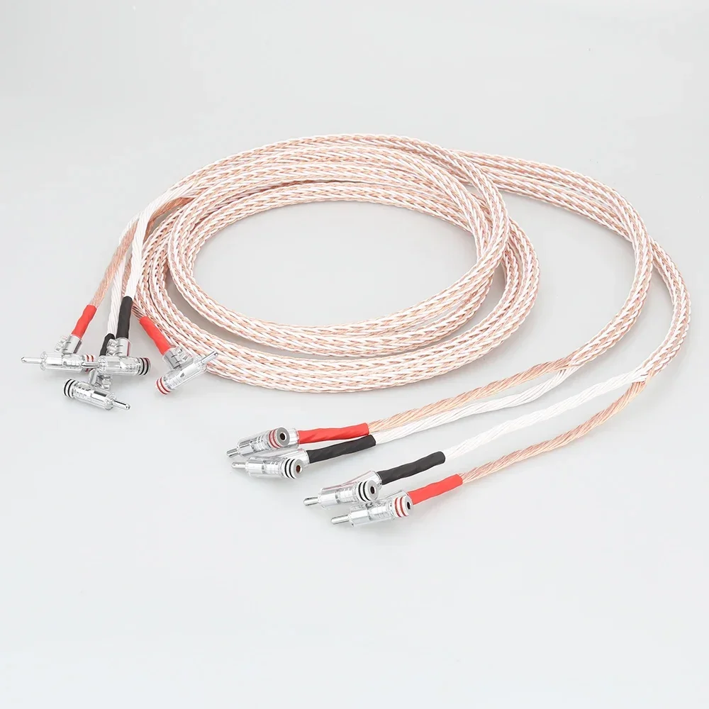 

Pair OCC Copper Audiophile Speaker Cable 12TC 24cores with Right Angled Self locking Banana Plug hifi audio loudspeaker cable