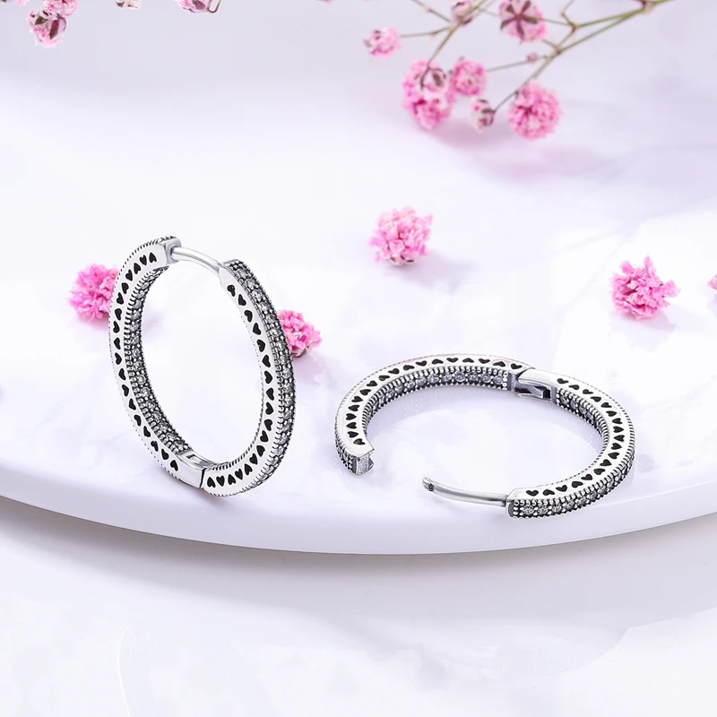 Echte Liebesfeder-Ohrringe aus 925er Sterlingsilber, passend für Original-Charms, Creolen für Damen und Mädchen, Ohrstecker, edler Schmuck, Geschenke – Detail 5