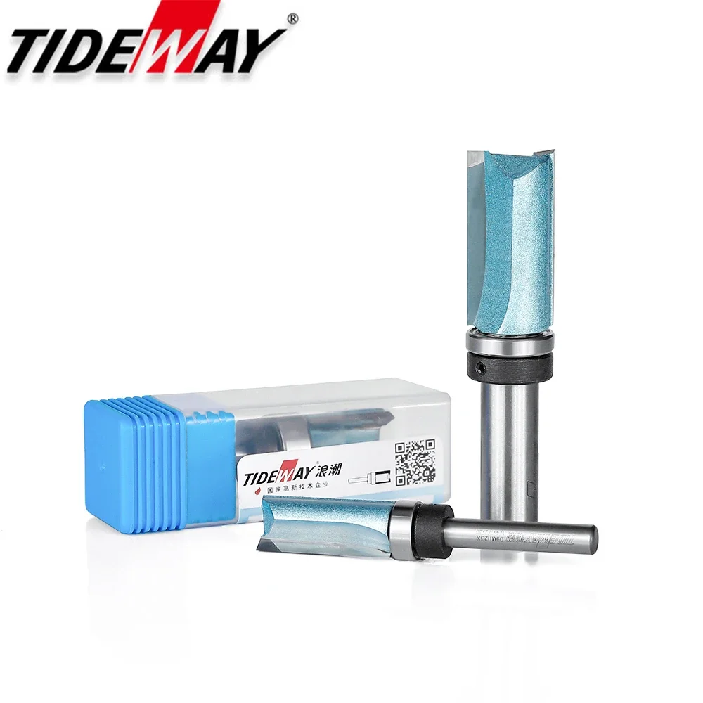 Tideway 1/2" 1/4" Shank Flush Trim Router Bit  Woodworking Tungsten Carbide Straight Bit With Bearing 2 Flutes Milling Cutter