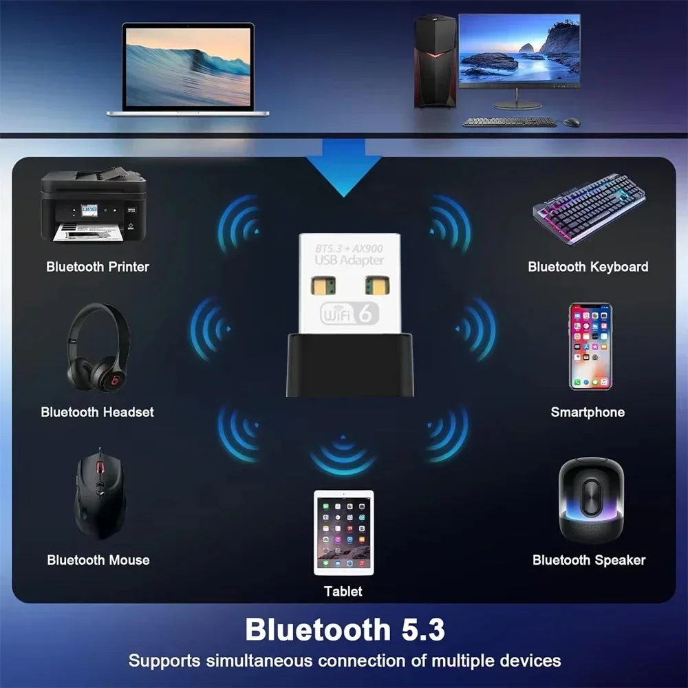 بطاقة شبكة USB صغيرة WiFi 6 2 في 1 BT 5.3 دونغل 2.4G 5G 802.11AX استقبال إشارة لأجهزة الكمبيوتر المحمول Win 7/10/11 Drive مجانًا