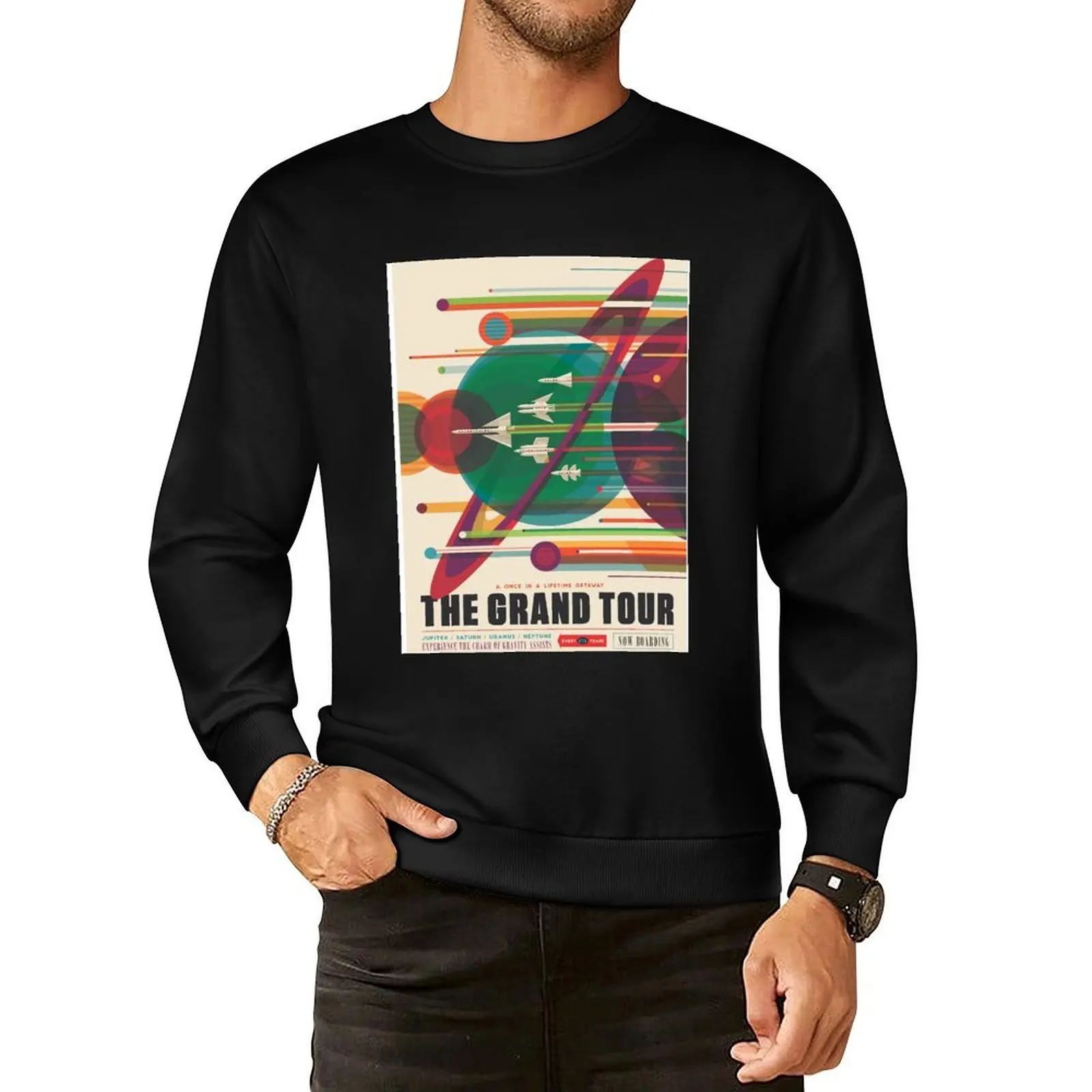 

Retro Space Poster - The Grand Tour Pullover Hoodie korean clothes hooded shirt autumn new products men sweatshirt