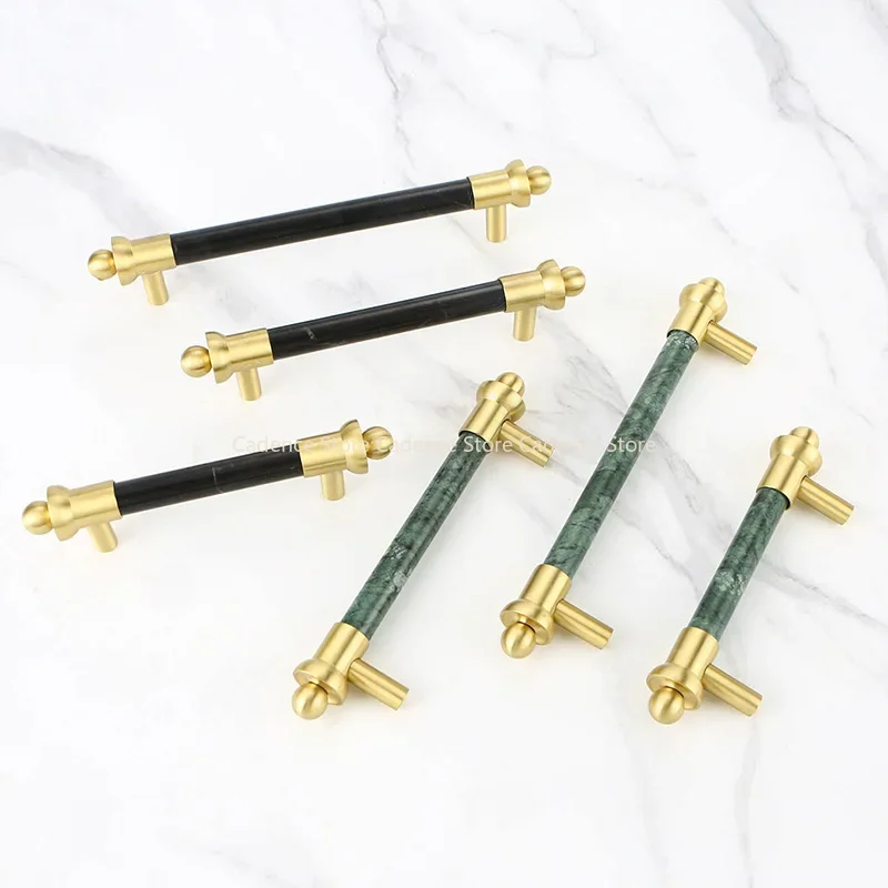Nordic Style Luxurious Hardware Solid Brass Natural Marble Cabinet Knob Drawer Pull Furniture Handles