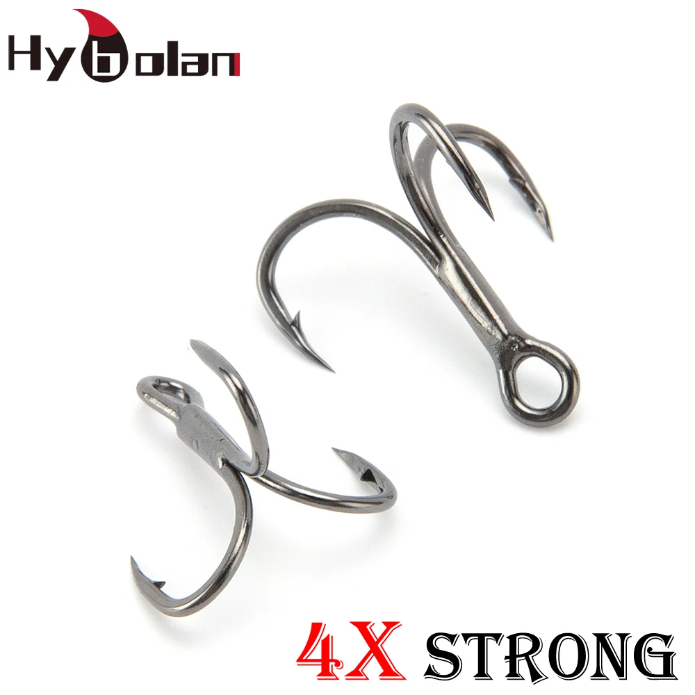 HYBOLAN 10pcs Fishing Hook 4X Strong Black Treble Hook Super Sharp High-Carbon Steel High Strength Saltwater accessories Tackle