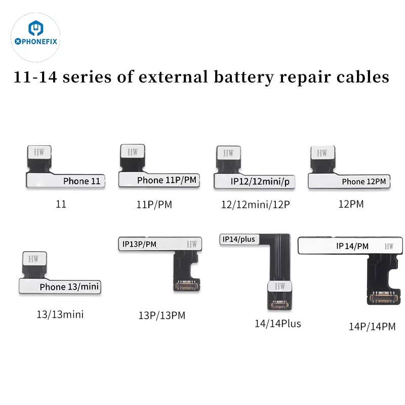 PHONEFIX Câbles réparation batterie préprogrammés pour iPhone 11 12 13 14 Problème message batterie Programmation réinitialisation la batterie Outil