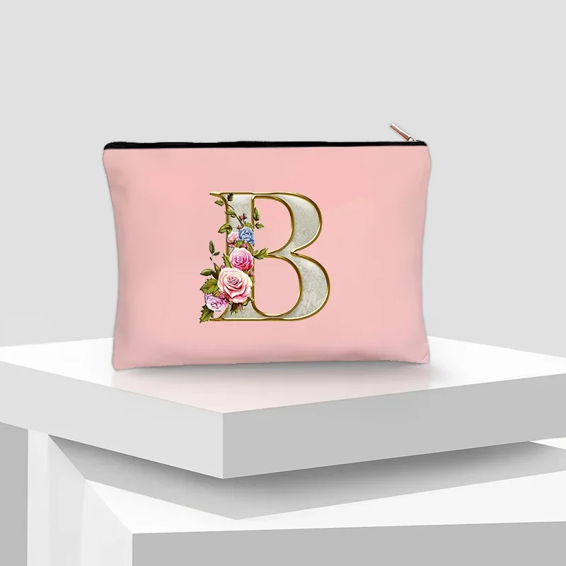 3D Golden Letter Floral Cosmetic Bag for Ladies Makeup Go Out Lipstick Perfume Organizer Luxury Travel Necessity Gift for Her