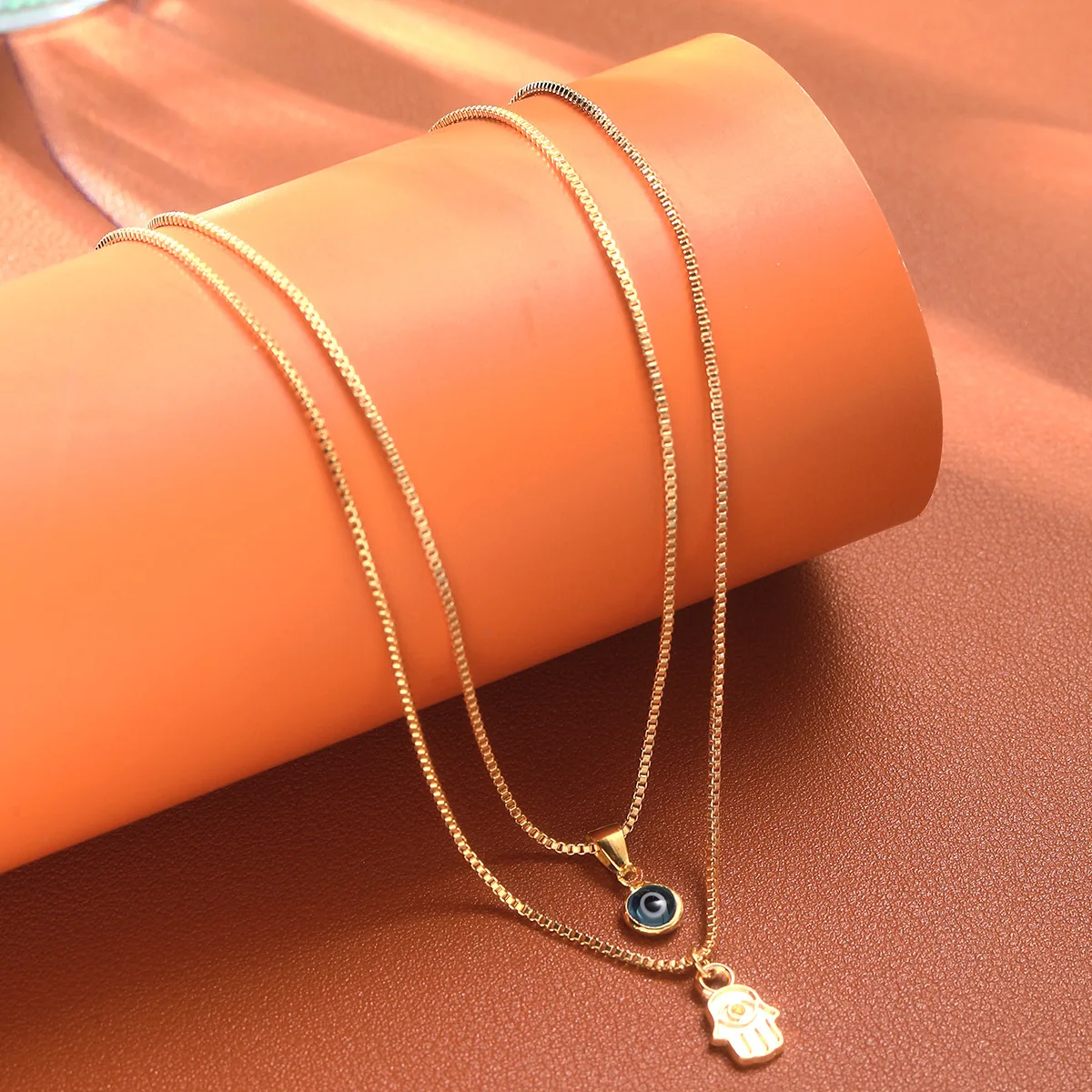New Turkish Lucky Double Layer Simple Evil Eye Pendant Necklace Ladies fashion Charm Party  Clavicle Chain Jewelry