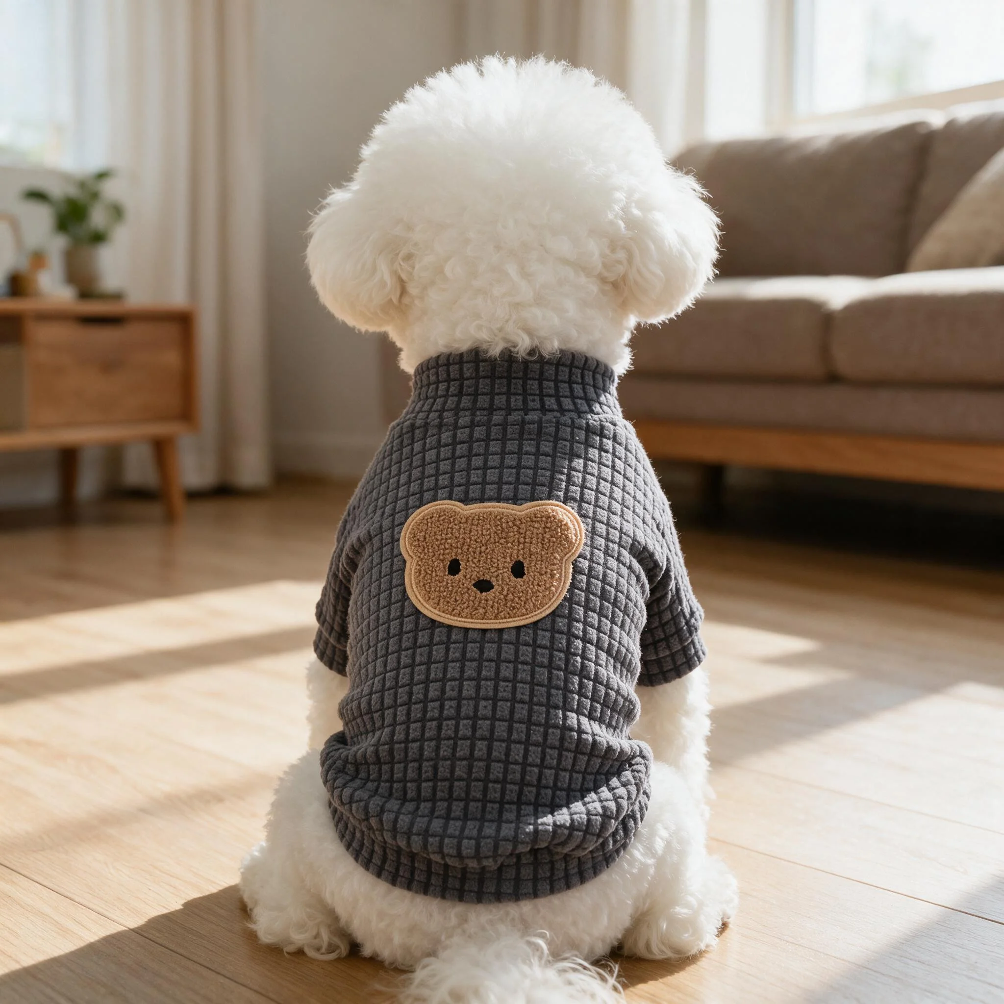 Waffelstrick-Hunde-T-Shirt, Braunbär-Handtuch-Stickerei-Oberteil, Kurzärmelig, Geeignet für Kleine und Mittelgroße Hunde – Detail 2