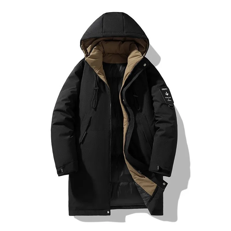 Men's Winter Thickened Fleece Mid-Length Cotton-Padded Jacket Outdoor Sports Hooded Mountaineering Warm Workwear Couple Clothing