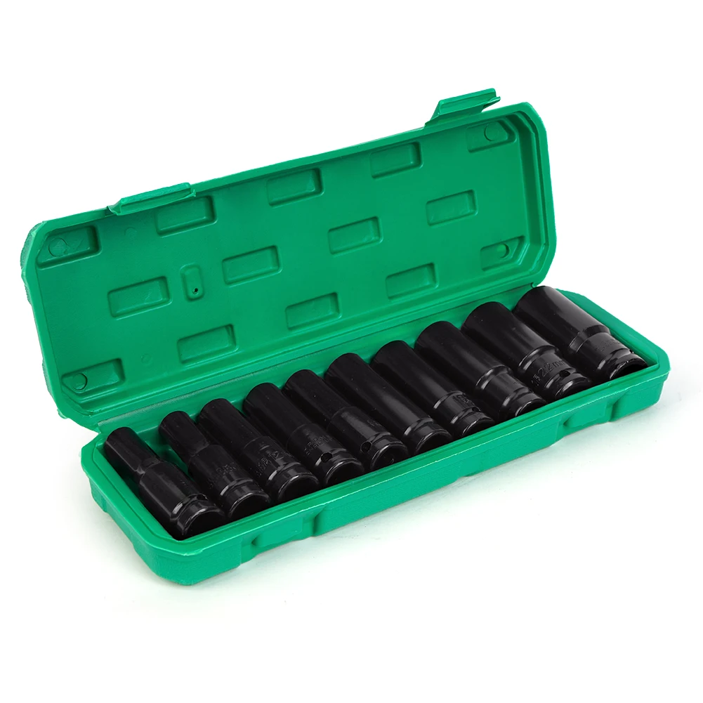 10 pcs 1/2 inch Drive Deep Impact Socket Set Heavy Metric Garage Tool For Wrench Adapter Hand Tool Set