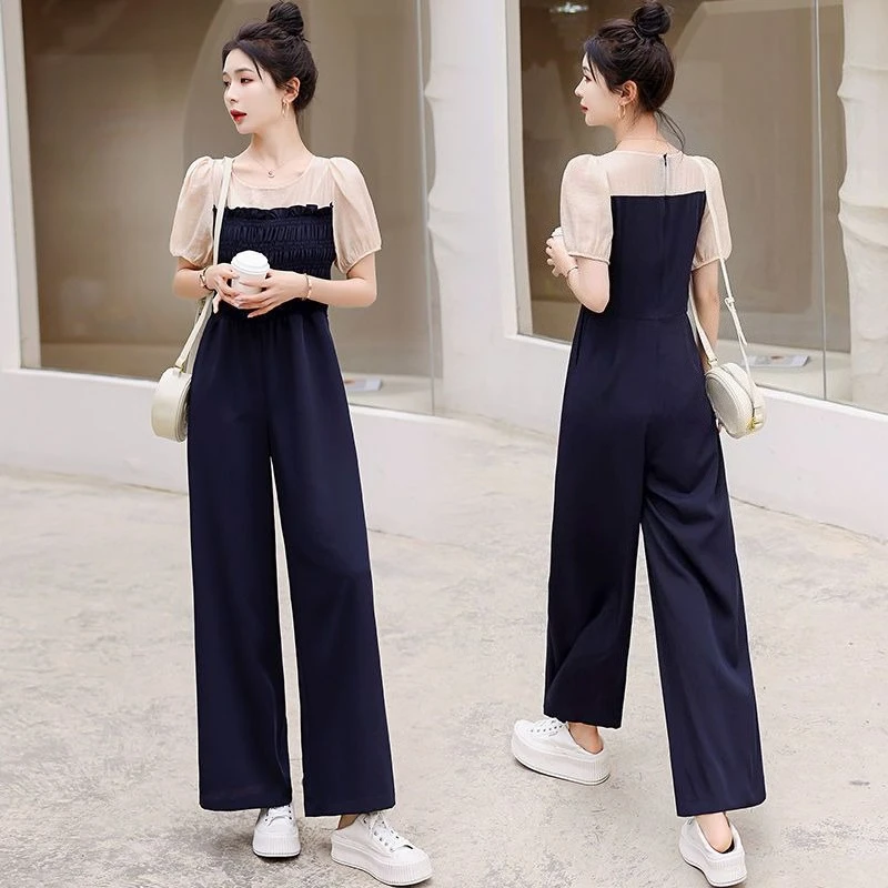 

Новый женский летний комбинезон 2026 года в корейском стиле, с завышенной талией, стройнящий, с широкими штанинами, элегантный повседневный цельный ромпер для женщин