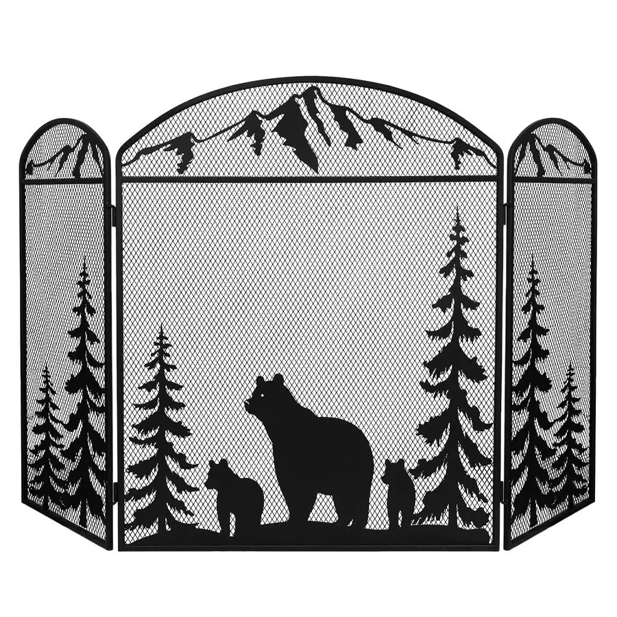 

48 x 30 Fireplace Screen, 3 Panel Fire Place Cover for Living Room, Christmas Decoration Gate with Polar Bear for Brick Fireplac