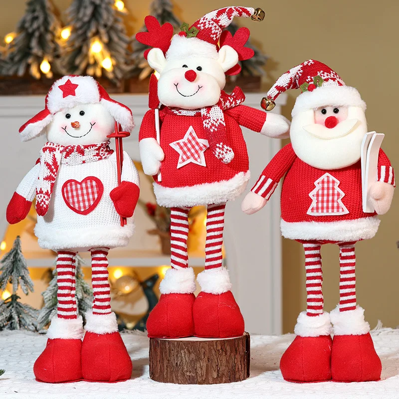 Christmas Telescopic Posture Doll Cartoon Knitted Style Christmas Doll Decorations for Kids Gift Snowman and Elk Home Ornaments