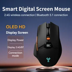 Wireless Bluetooth Mouse, Smart Screen Display, Dual Mode Mute Button, 600mAh Lithium Battery, Office Mouse for Tablet, Notebook