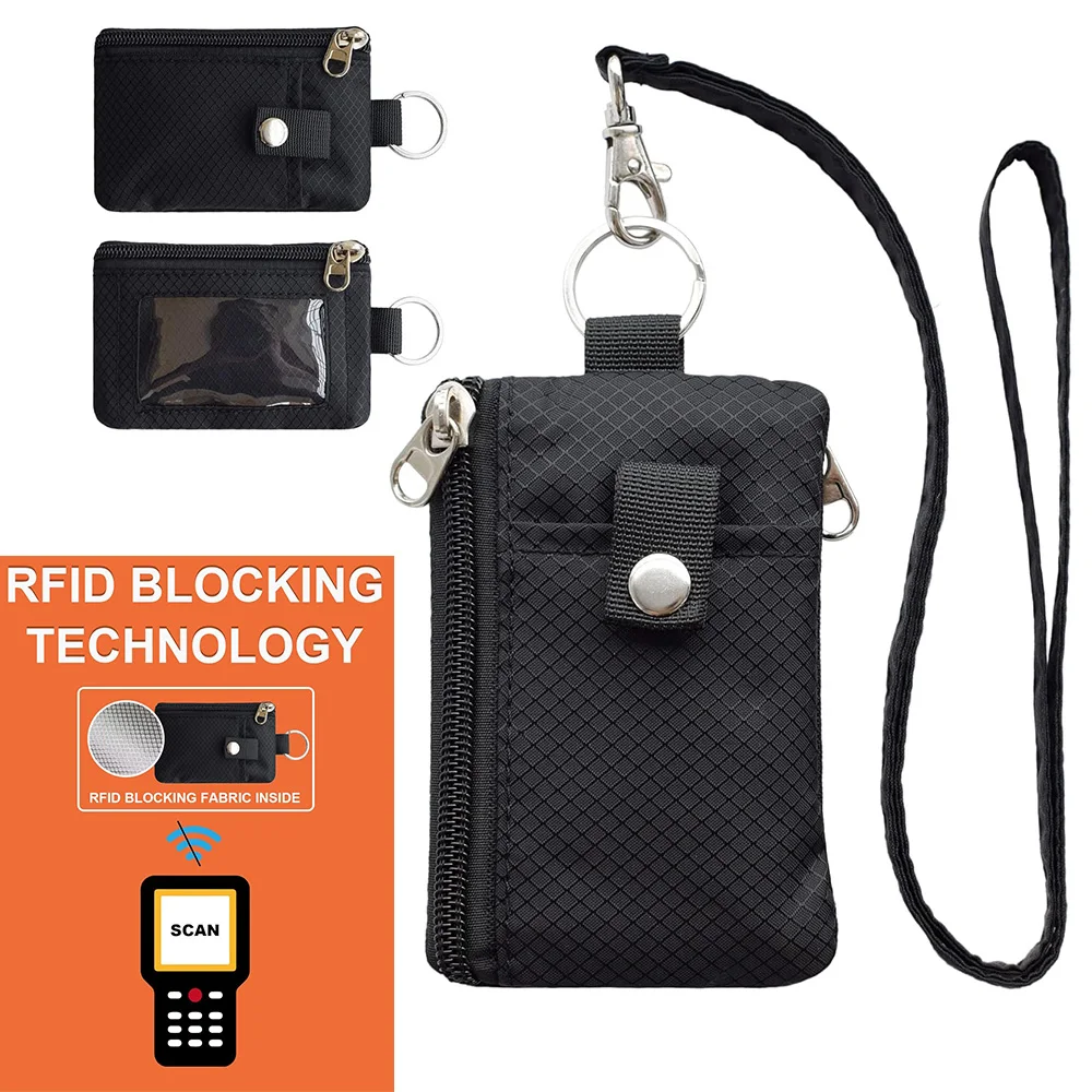 

Minimalist RFID Blocking Small Wallet with ID Window,WaterResistant Zip Case Wallet with Lanyard Keychain for Cards Cash Travel