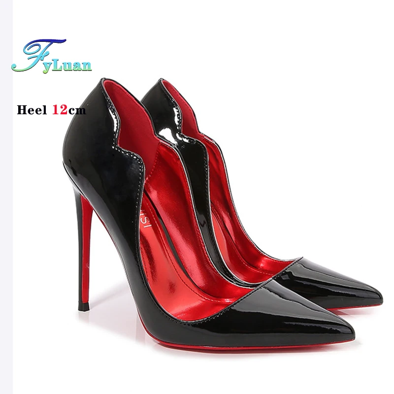 12cm Black Red Pumps Extra Thin Heels Super High Heels Shallow Mouth Women's Large Professional Classic Business Shoes Size 46