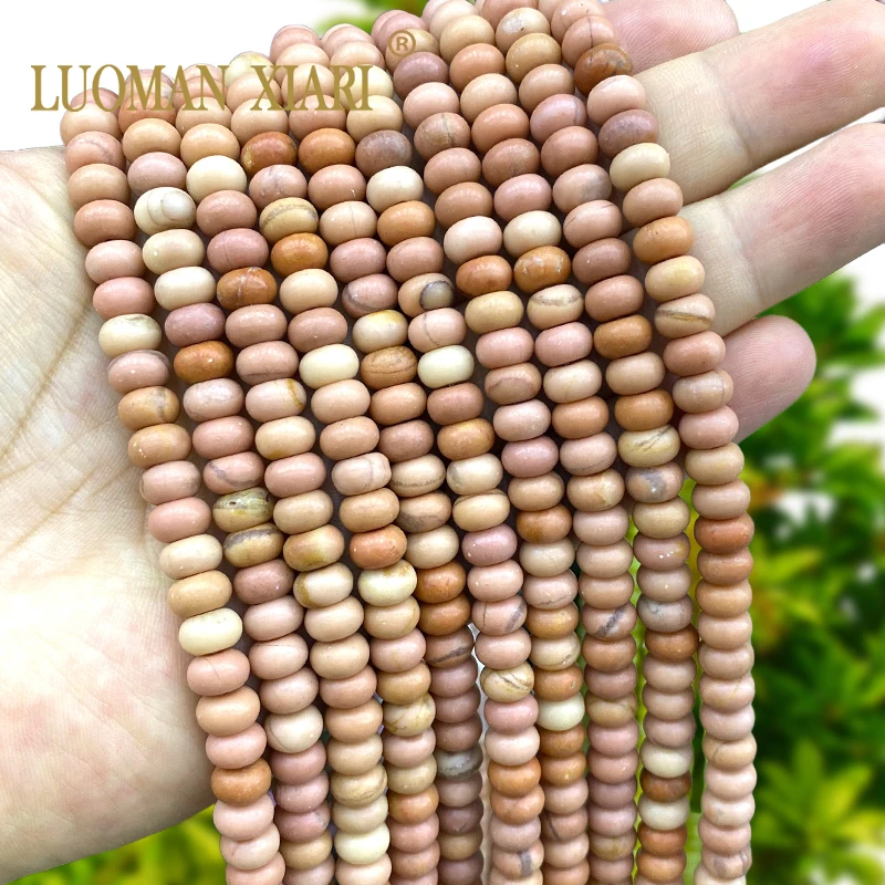 Natural Stone Abacus 5x8mm Pink Wood Grain Jasper Loose Spacer Beads for Jewelry Making Diy Bracelets Charms Accessories