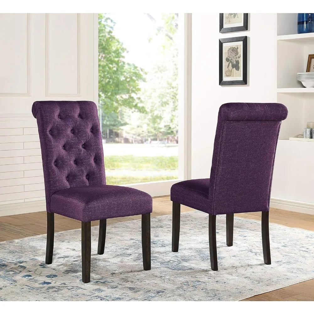 

Leviton Solid Wood Tufted Parsons Dining Chairs, Set of 2, Purple