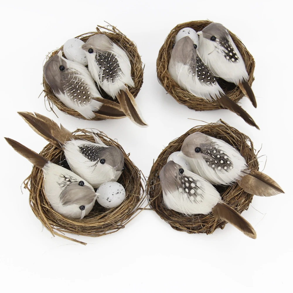 Craft Realistic Miniature Ornaments Figurines Lawn Home Decor Bird Nest Birds Egg Artificial Birds