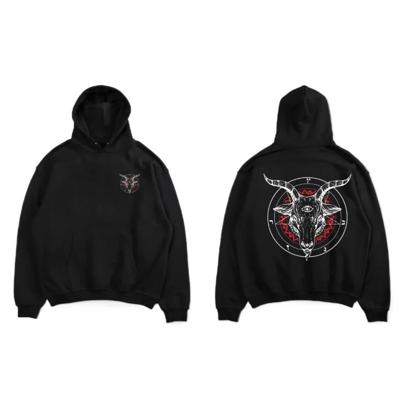 

Готическая толстовка с капюшоном Baphomet, 2025, хлопковый пуловер унисекс, сатанинская коза, Люцифер, принт, кавайная уличная одежда для мужчин и женщин, весенняя повседневная одежда