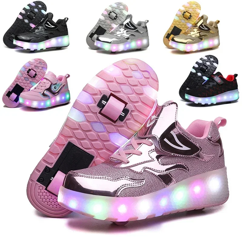 

Kid Boys Girls Flashing Roller Skate Shoes Children Fashion LED Light Up Shoes USB Charging Luminous Wheels Sneakers for Street