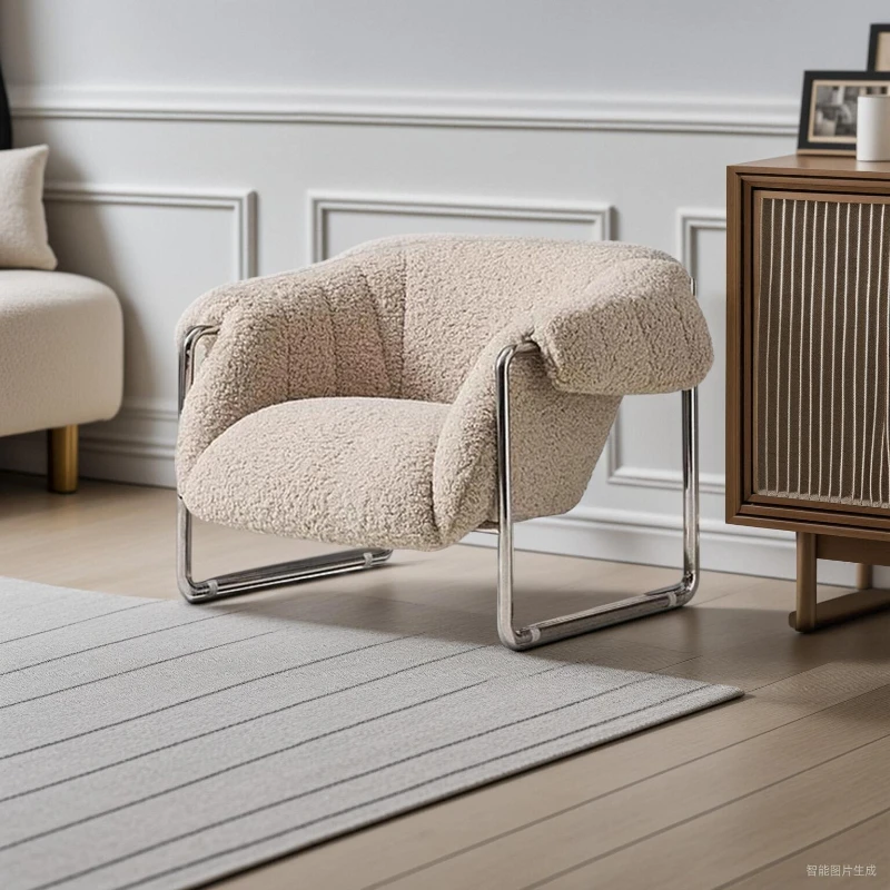 

Cream style single person sofa chair, lamb velvet retro leisure chair, backrest chair, Bauhaus living room lazy sofa chair
