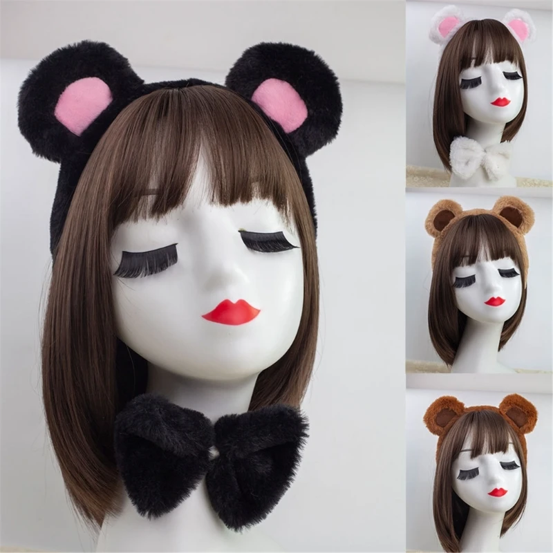 Bear Ears Headband Tail Nose for Halloween Cosplay Decorations