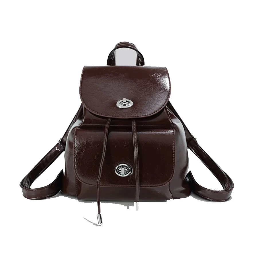 Women Soft Leather Drawstring Flap Backpack Casual Multifunctional College School Bag Large Capacity Shoulder Bag Travel Mochila