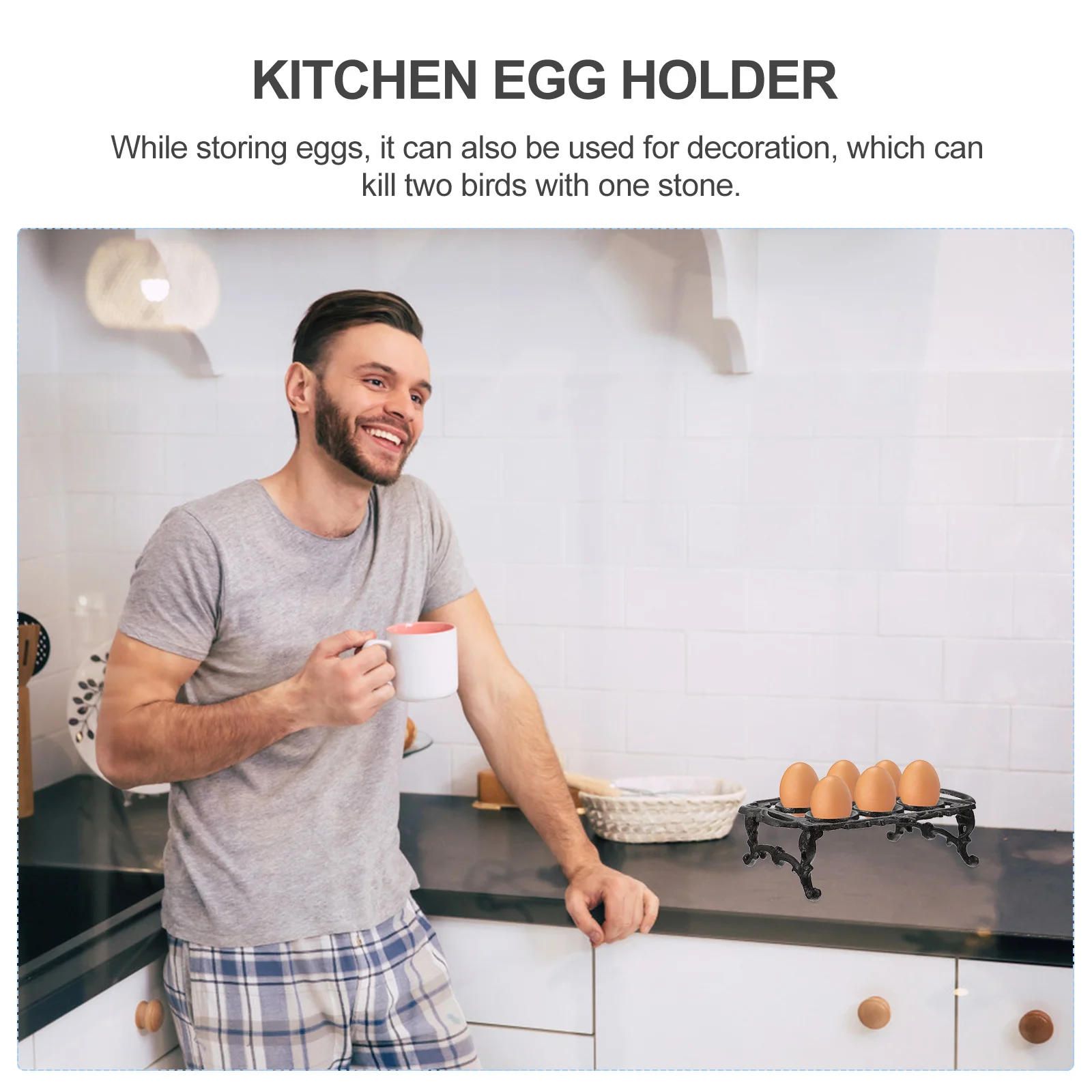 

1pc Cast Iron Basket Black Kitchen Storage Rack For 6 Eggs Practical Egg Holder Iron Art Stand Egg Storage Tray Tabletop