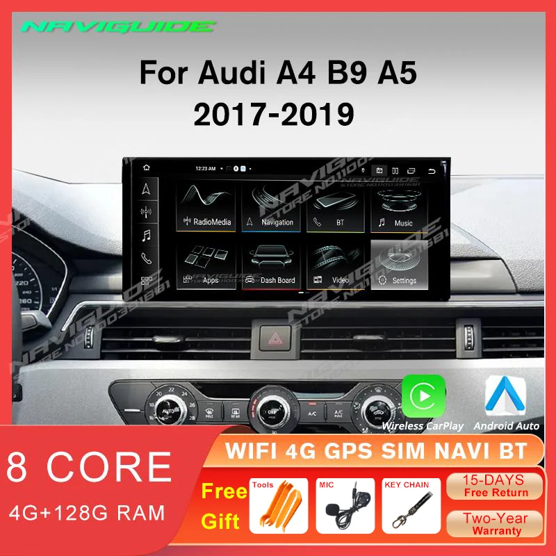 

NAVIGUIDE 12.3'' Android 12 Car Radio For Audi A4 B9 A5 LHD 2017-2019 Multimedia Player Stereo Navigation Head Unit BT