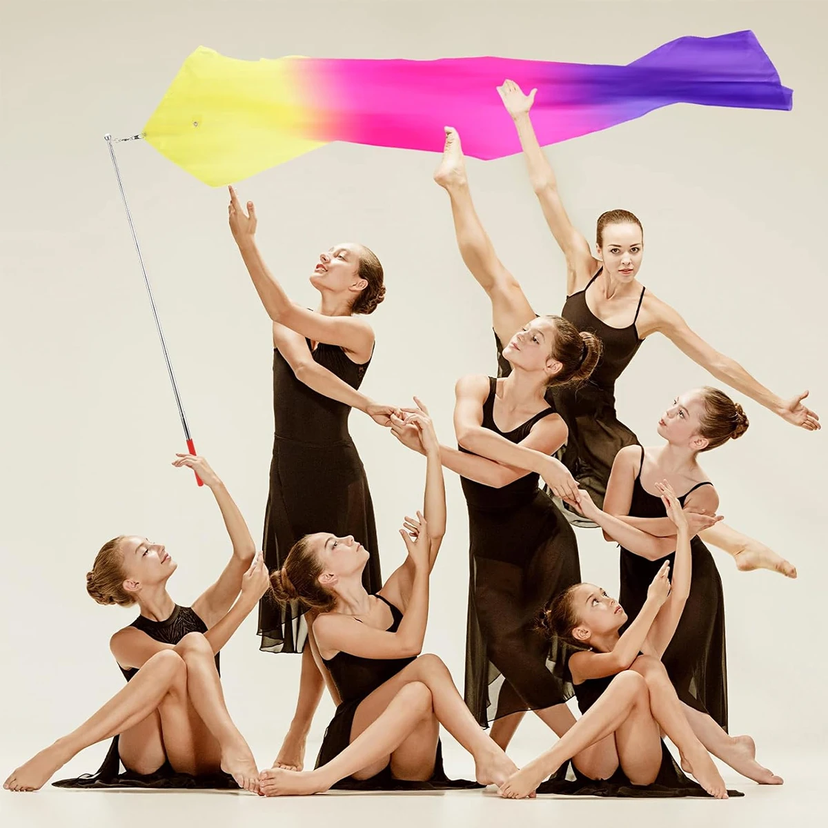 Women's Praise Dance Worship Flag with Retractable Pole Spandex Silk Ribbons for Dancers Church Outdoor Practice and Performance